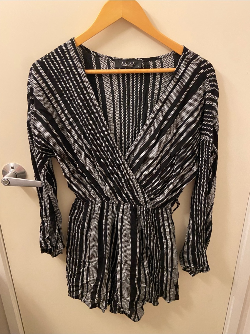 AKIRA Black and White Striped Romper Sz S